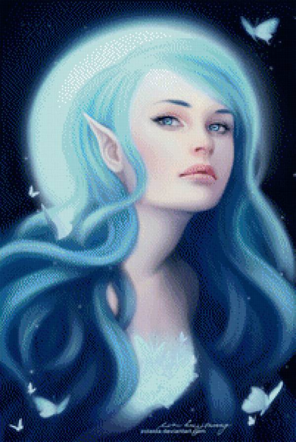 Эльфийка с бабочкой - девушка, фэнтези - предпросмотр