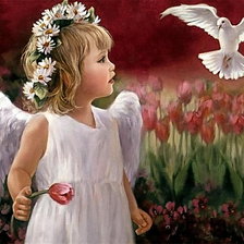 Схема вышивки «Девочка и голубь»