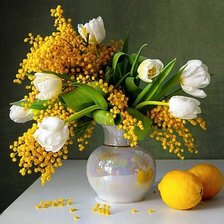 Схема вышивки «Мимозы с тюльпанами»