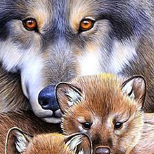 Схема вышивки «Волчица и волчатки»