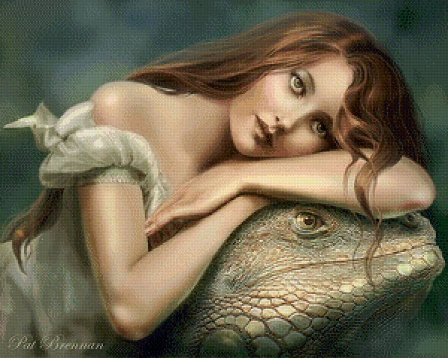 Красивый мир фэнтези - дракон, девушка, фэнтези, красавица - предпросмотр