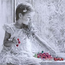 Схема вышивки «девочка с вишнями»