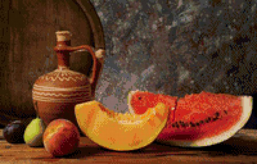 натюрморт - натюрморт, кувшин, арбуз, дыня, кухня - предпросмотр