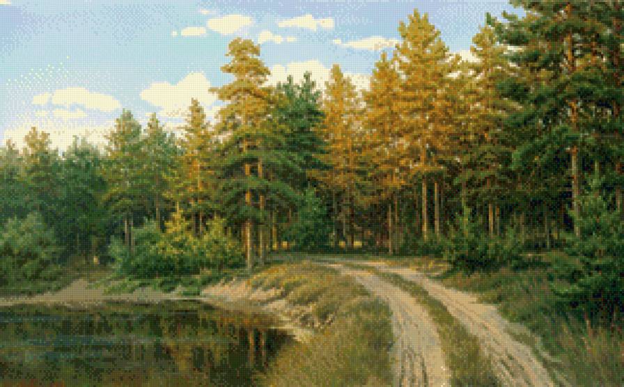 лесное озеро - природа, озеро, лес, сосны, пейзаж - предпросмотр