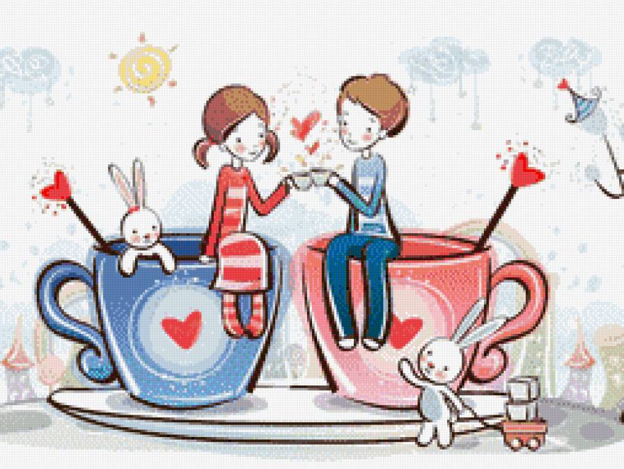 парочка - девочка, люди, чай, мальчик, дети - предпросмотр