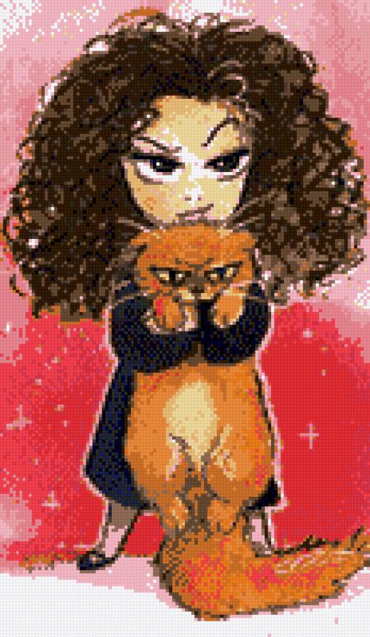 Девочка с рыжим котом - котики - предпросмотр