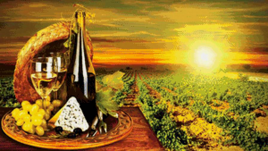 виноградник - кухня, натюрморт, закат, виноград, вино, виноградник - предпросмотр