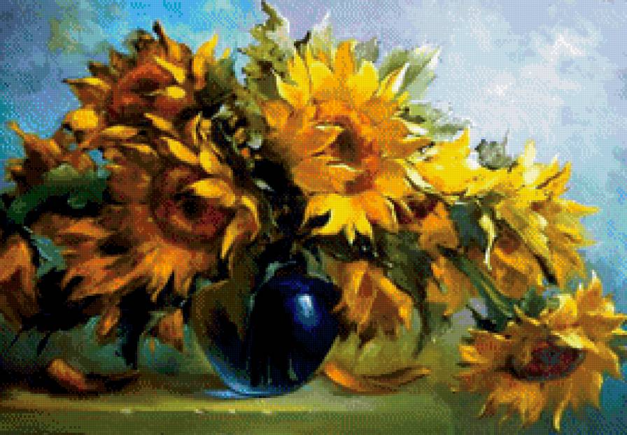подсолнухи - подсолнух, кухня, живопись, ваза, букет - предпросмотр