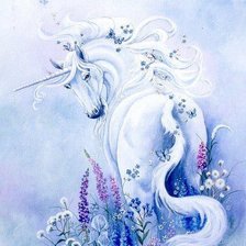 Схема вышивки «Единорог. В голубых тонах.»