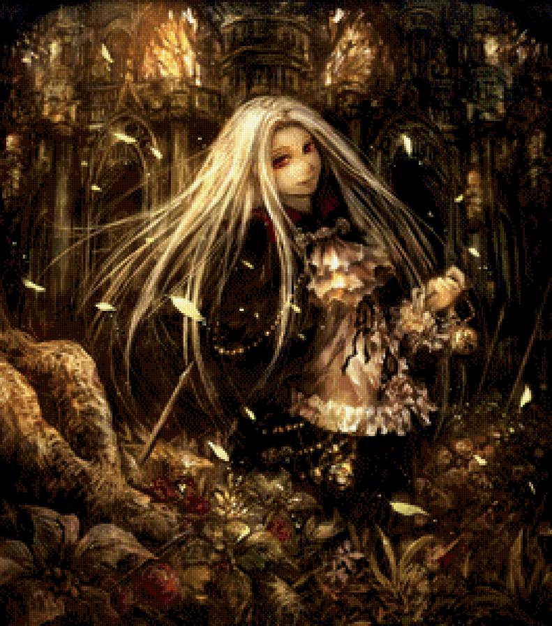 Девушка - аниме, девушка, цветы - предпросмотр