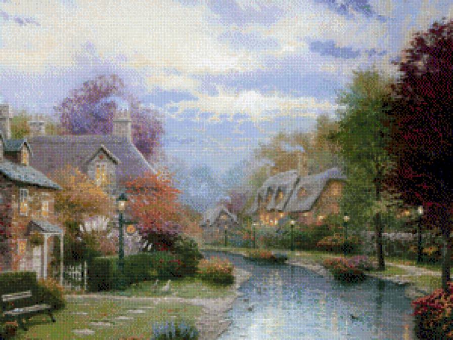 на берегу реки.Томас Кинкейд - томас кинкейд, живопись - предпросмотр