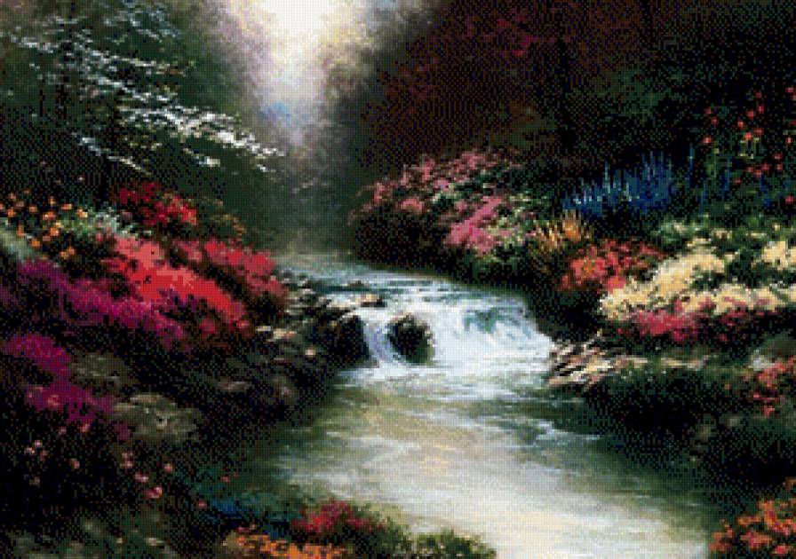 Цветущая река.Томас Кинкейд - живопись, томас кинкейд - предпросмотр