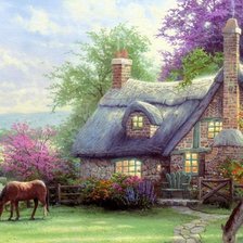 Схема вышивки «Пасущиеся лошади.Томас Кинкейд»