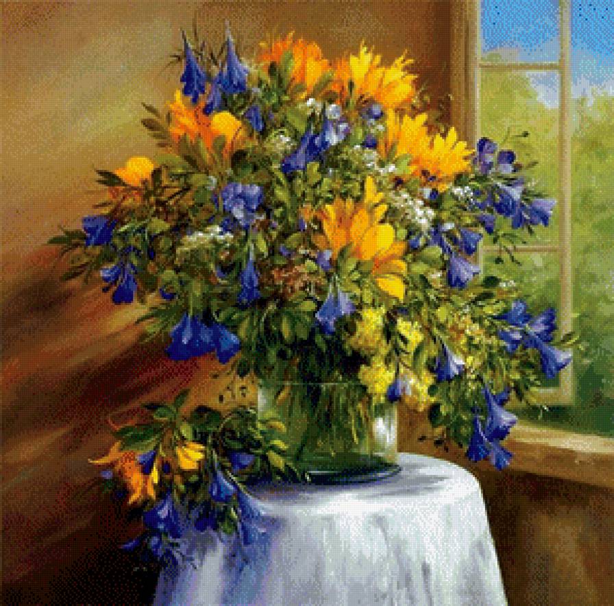 Букет у окна - цветы, букет, натюрморт - предпросмотр