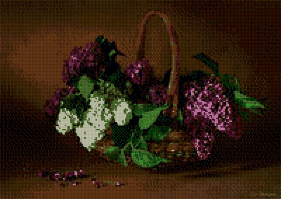 СИРЕНЬ В КОРЗИНЕ - корзинка, натюрморт, цветы, лето - предпросмотр