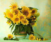 СОЛНЕЧНЫЕ ЦВЕТЫ - вазы, натюрморт, лето, цветы - оригинал