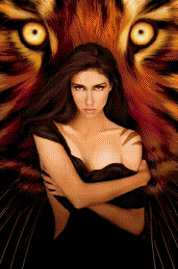 Девушка и тигр - животные, тигр, девушка, фэнтези - предпросмотр