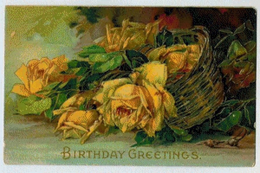 Желтые розы в корзине - предпросмотр