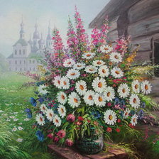 Схема вышивки «Букет с ромашками»