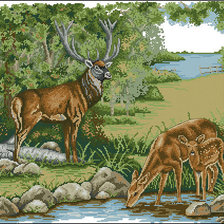Схема вышивки «олени на водопое»