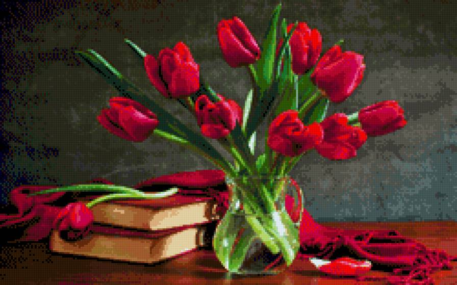 Букет тюльпанов. - цветы, букет, натюрморт, тюльпаны - предпросмотр