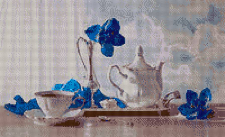 ЧАЕПИТИЕ - натюрморт, цветы, сервиз, чаепитие, на кухню - предпросмотр