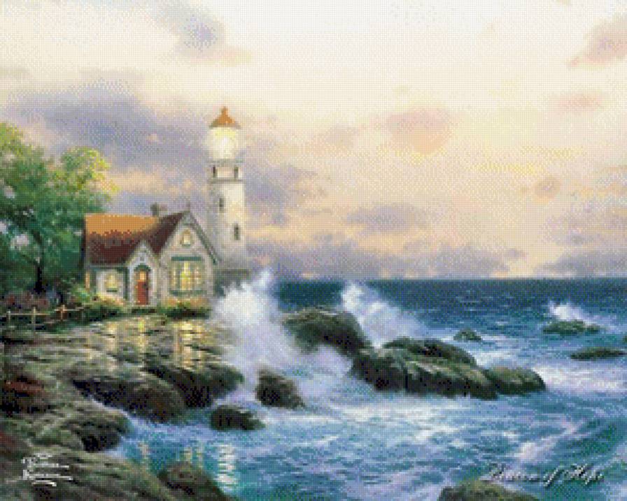 маяк - акварель, маяк, море - предпросмотр