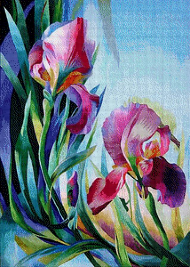 ирисы - цветы, ирисы, букет, акварель - предпросмотр