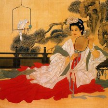 Схема вышивки «Девушка с веером»