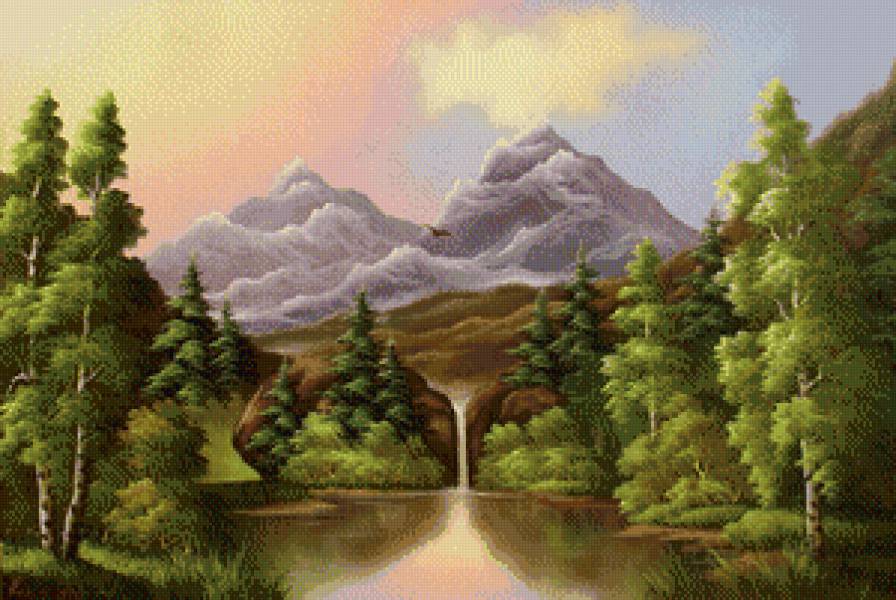 Горный пейзаж - природа, пейзаж, река, горы - предпросмотр