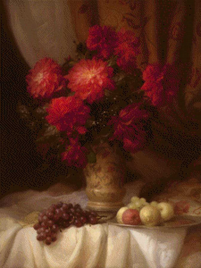 Букет георгинов - живопись, цветы, букеты, георгины - предпросмотр