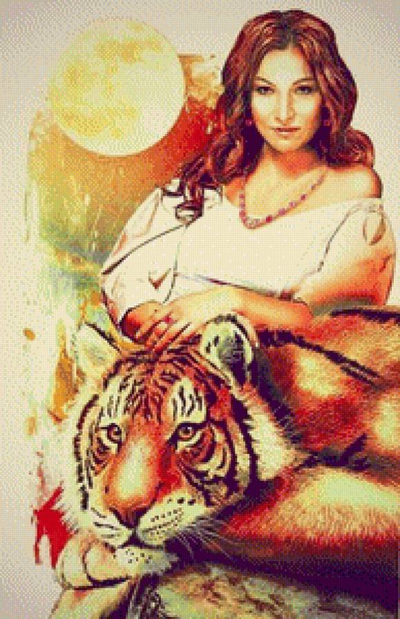 девушка с тигром - девушка, тигр - предпросмотр