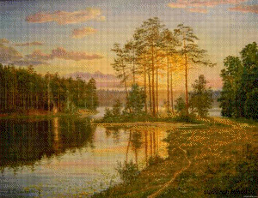 речушка - акварель, речка, живопись, дерево, природа - предпросмотр