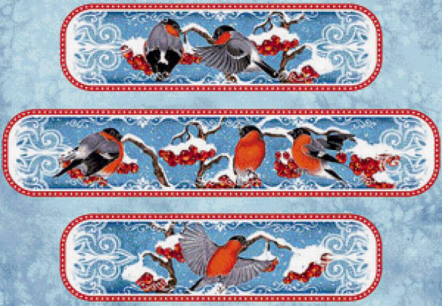 Снегири на рябине - рябина, птички, снегири, ягоды - предпросмотр