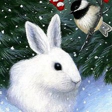 Схема вышивки «Зайчишка и птичка»