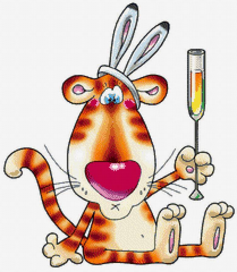 Тигр с бокалом - детская, приколы, тигры, животные - предпросмотр