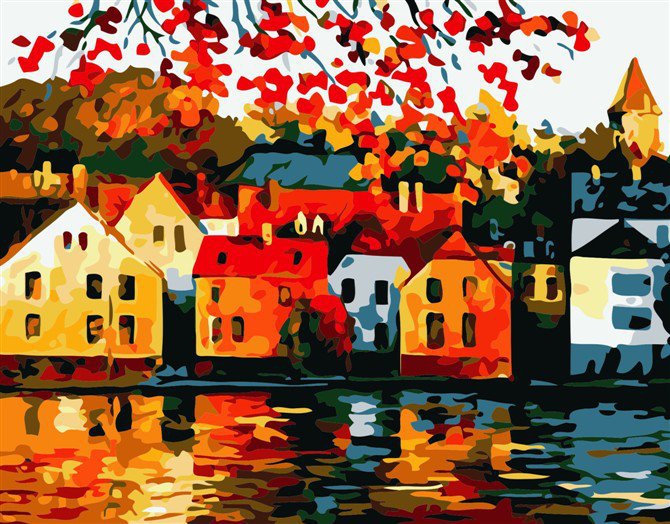 Городской пейзаж - дома, пейзаж, город, река - оригинал