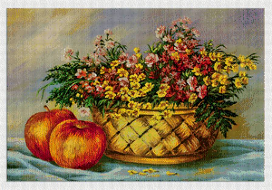 Натюрморт - цветы, натюрморт, фрукты - предпросмотр