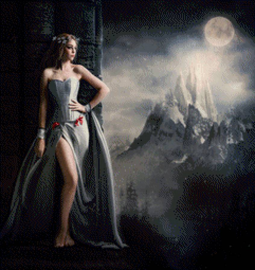 полнолуние - девушка, луна - предпросмотр