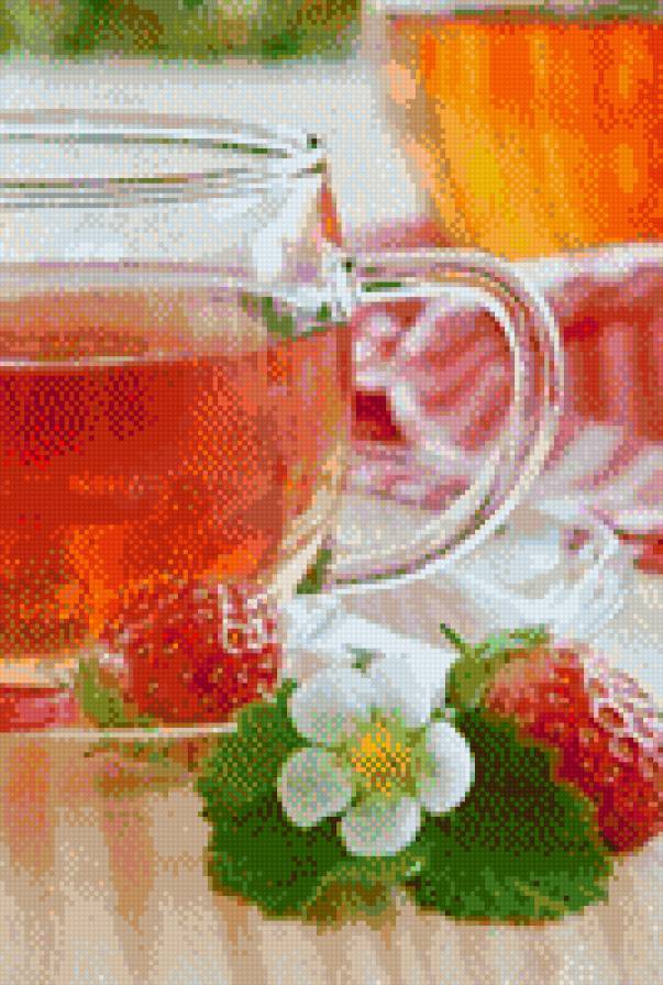 фруктовый чай - лето, клубника, фрукты, натюрморт, чай, кухня - предпросмотр