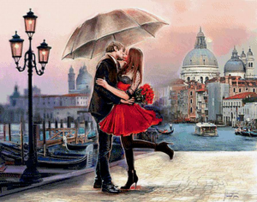 Свидание в Венеции - свидание, двое, дождь, зонтик, венеция, влюбленные, пара, фонари - предпросмотр