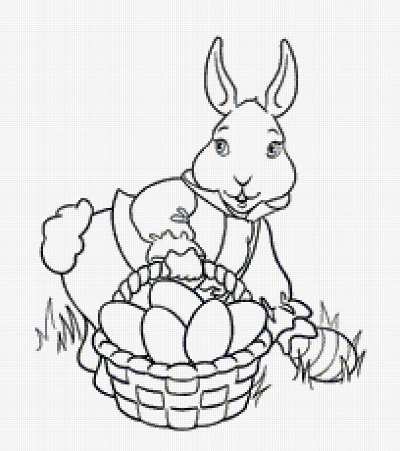 Пасхальный заяц - праздник, пасха, контурная, монохром - предпросмотр
