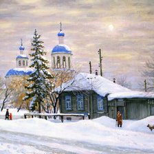 Схема вышивки «Зима в деревне»