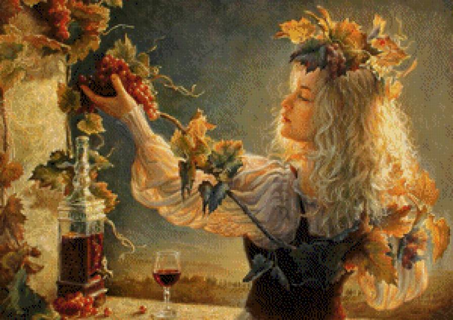 девушка с виноградной лозой - живопись, девушка, виноград, лоза, вино - предпросмотр