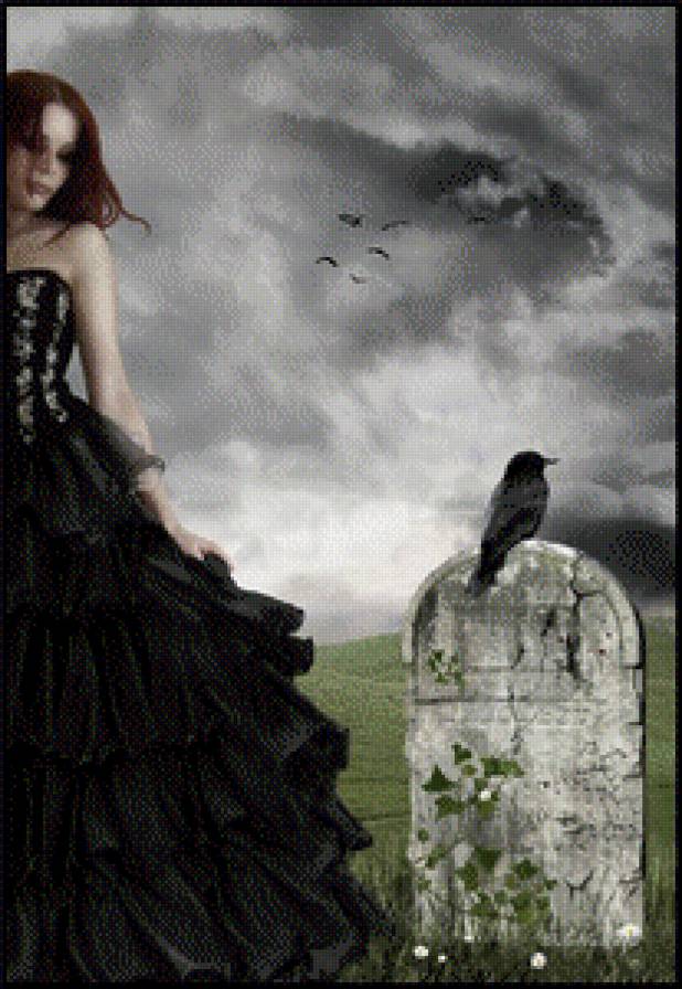 На кладбище. - девушка, готика - предпросмотр