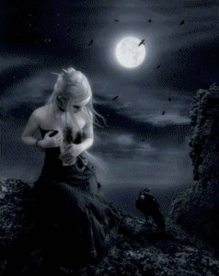 Девушка и ворон - девушка, ворон - предпросмотр