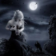 Схема вышивки «Девушка и ворон»