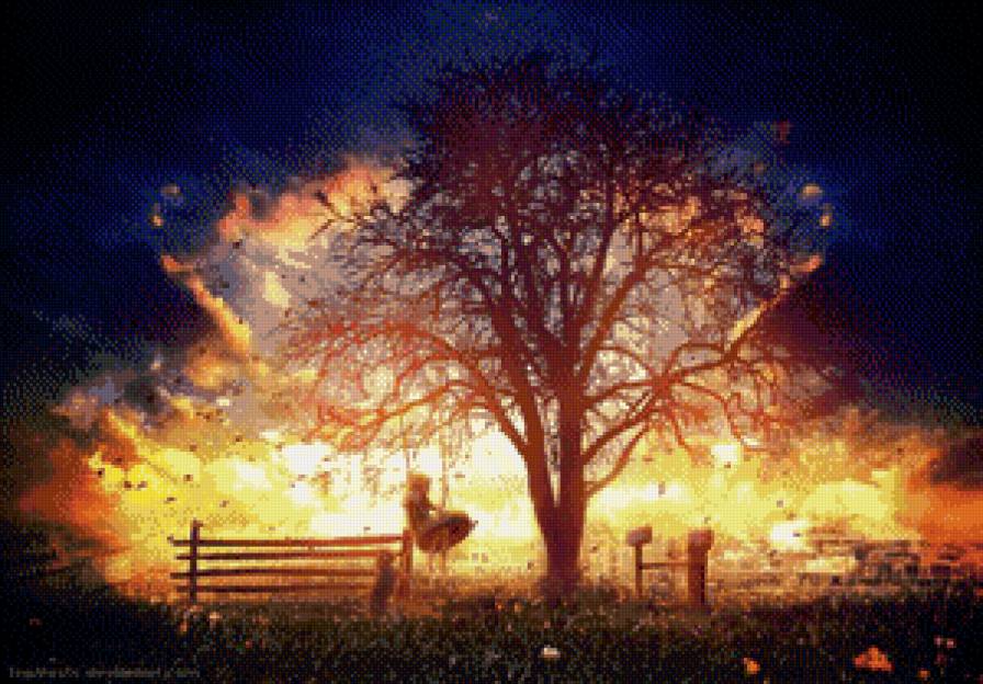 Детство - детство, закат, дерево, природа - предпросмотр