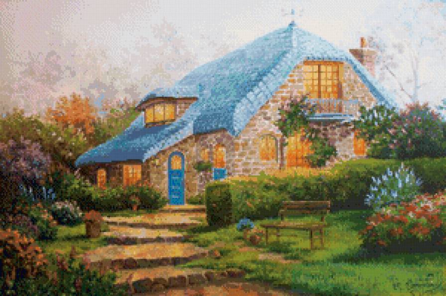 сказочный домик - цветы, пейзаж, домик - предпросмотр