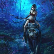 Схема вышивки «девушка на пантере»